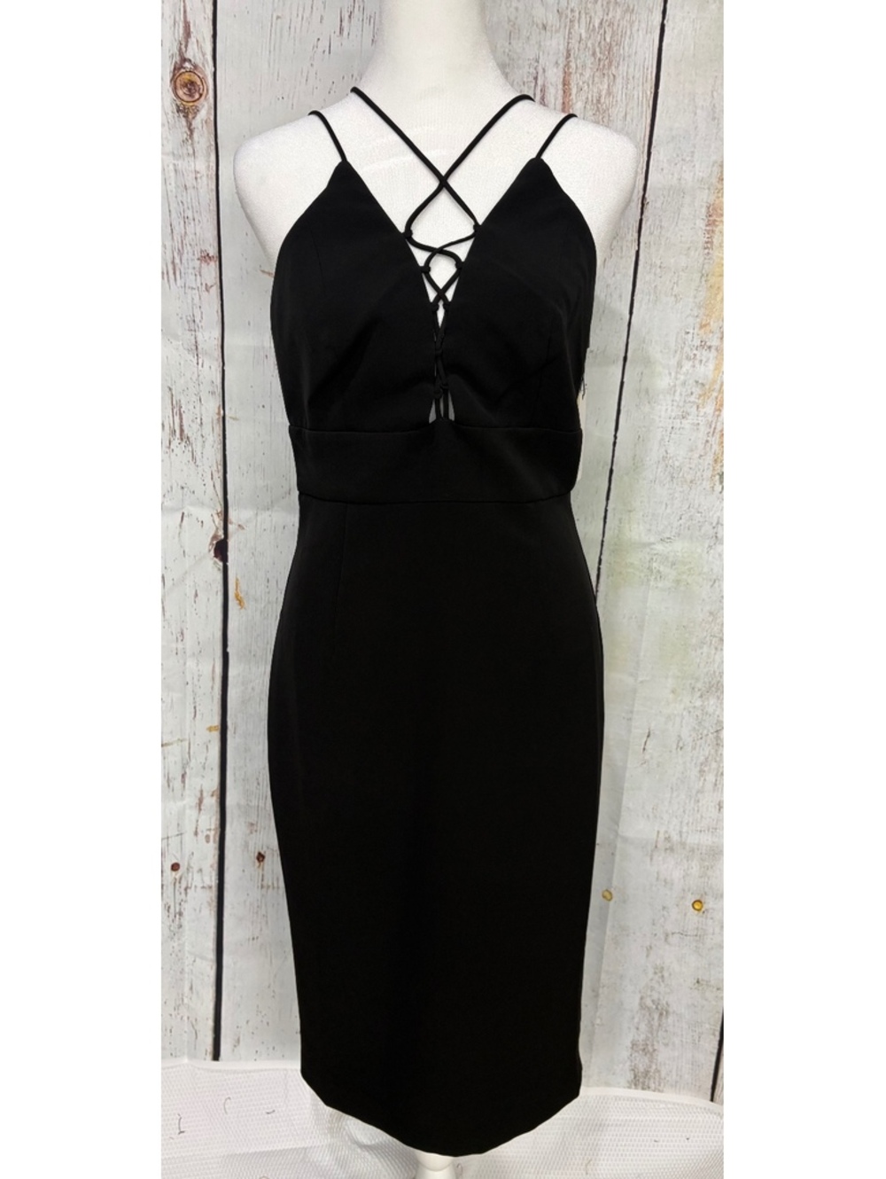 Bardot Laced Up Black Midi Dress With Back Slit Size 6 NWT